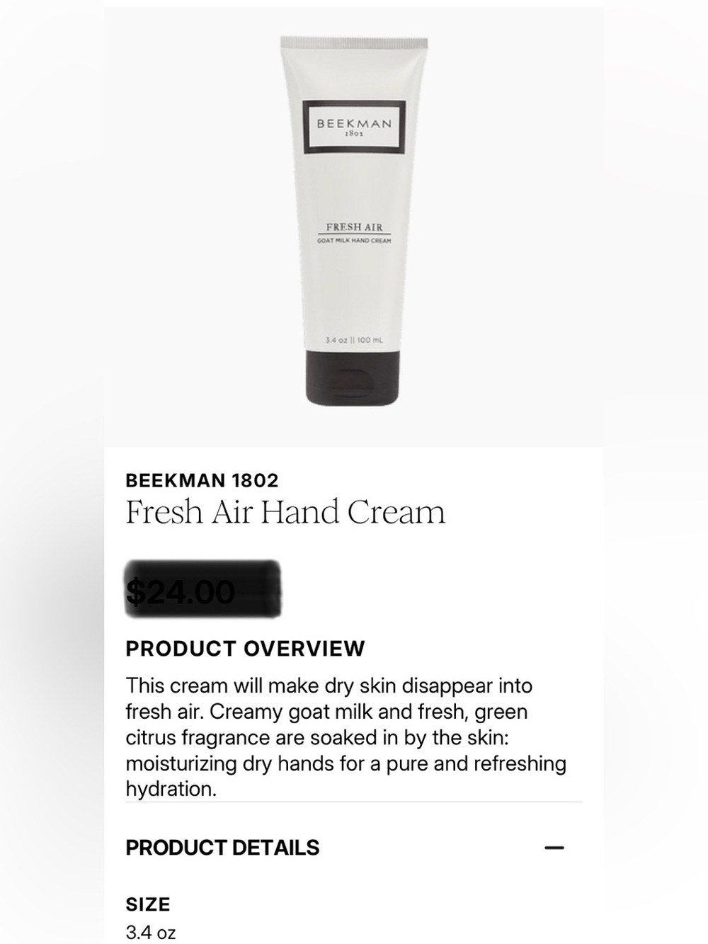 Beekman 1802 Fresh Air Hand Cream - White and Black